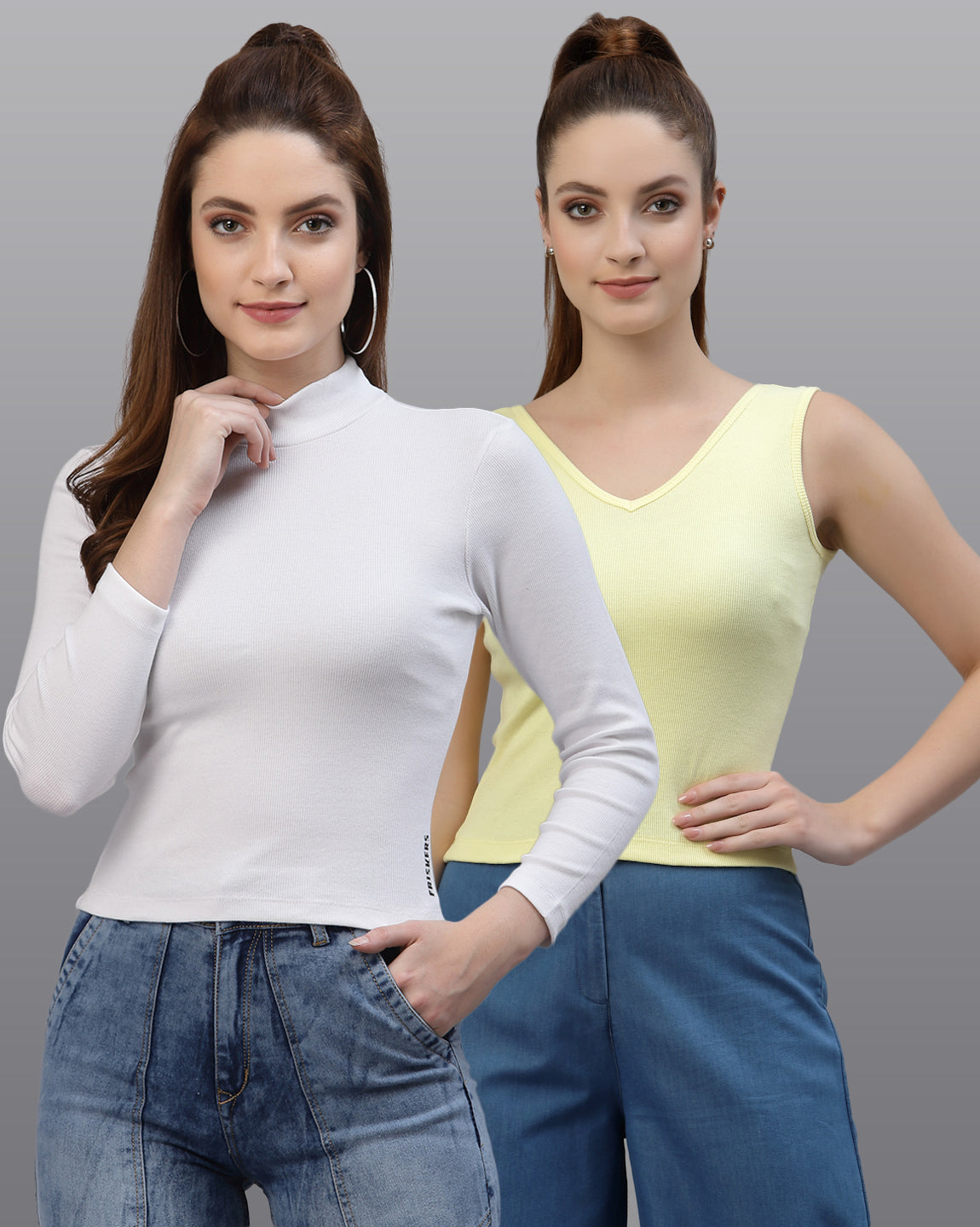 Women Pack Of 2 Ribbed Pure Cotton Top - Friskers