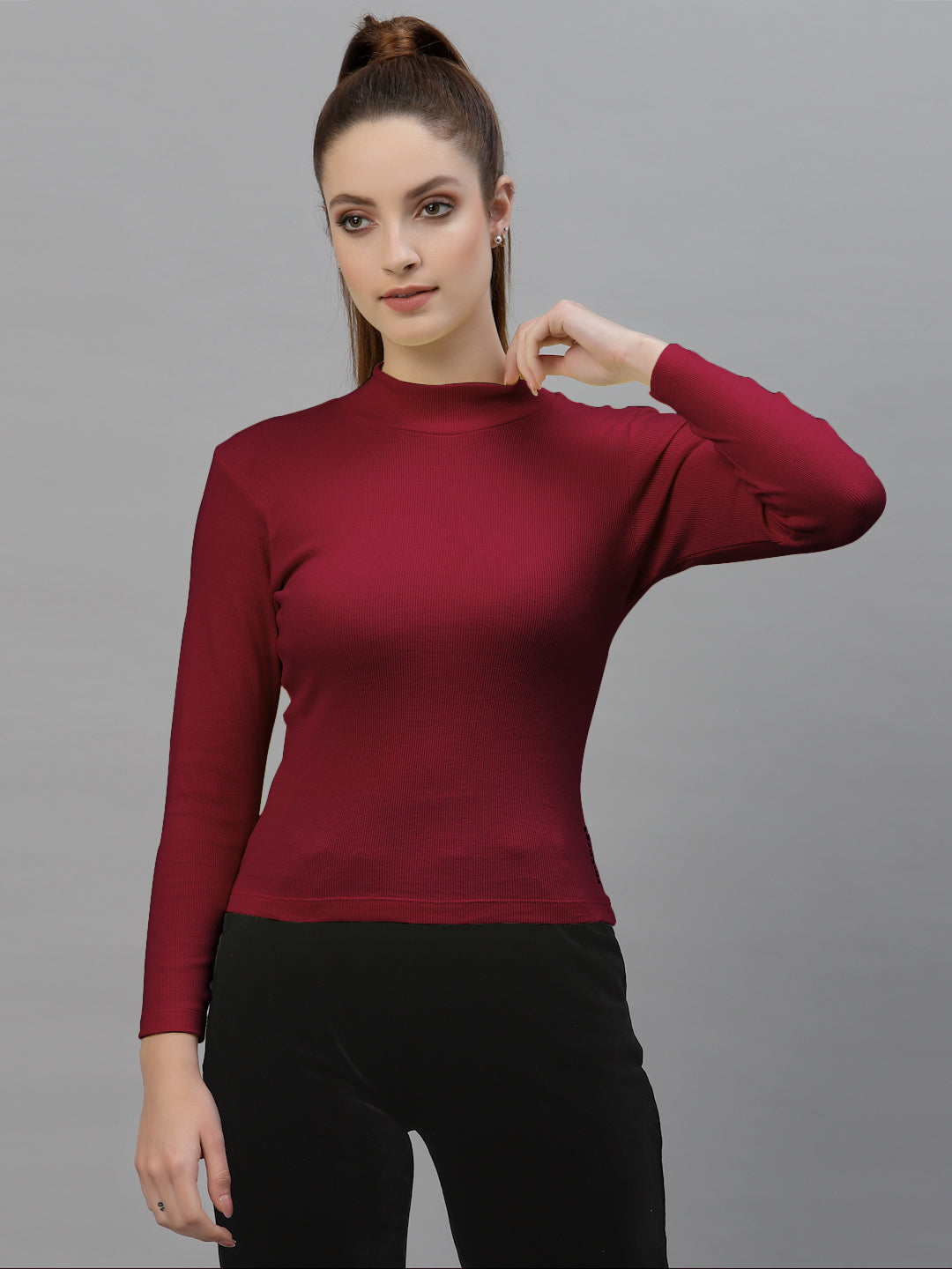 Friskers Slim Fit Turtle-Neck Top For Women - Friskers