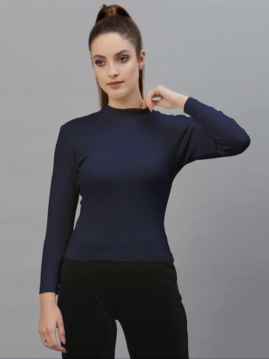 Friskers Slim Fit Turtle-Neck Top For Women - Friskers