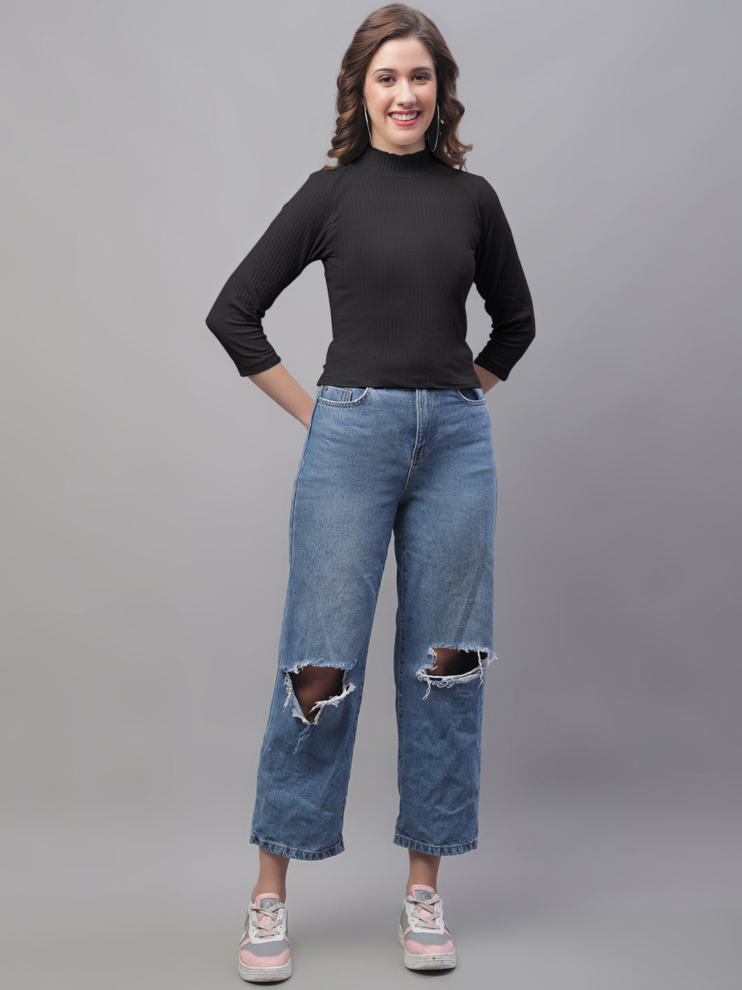 Friskers Women Mock Neck Full Sleeve Top - Friskers