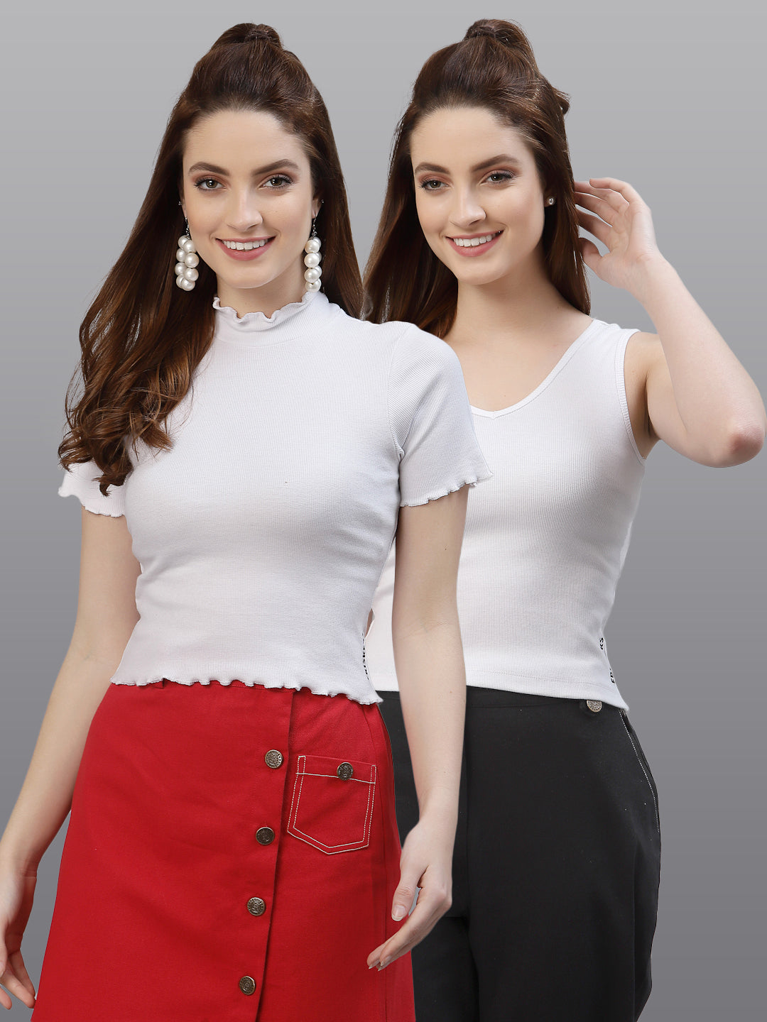 Women Pack Of 2 Pure Cotton Solid Top - Friskers