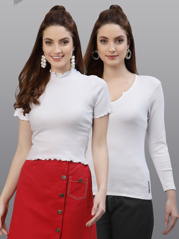 Women Pack Of 2 Pure Cotton Solid Top - Friskers