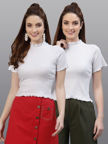 Women Pack Of 2 Pure Cotton Solid Top - Friskers