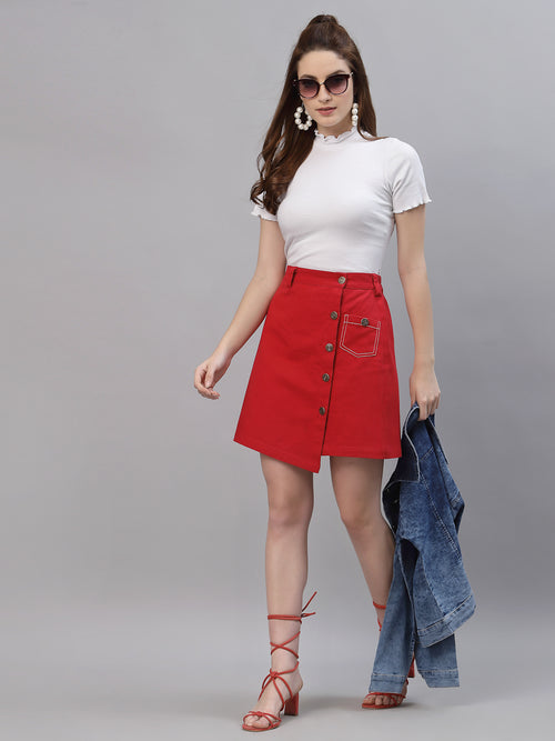 Friskers Women White High Neck Lettuce-Edge Rib Crop Top