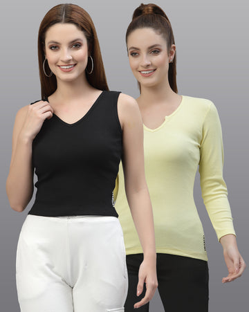 Women Pack Of 2 Pure Cotton Regular Fit Top - Friskers