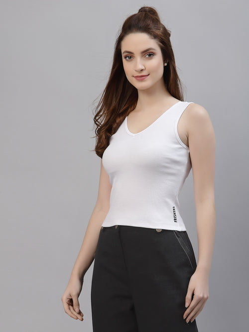 Friskers Women Solid Fitted Side Cut V Neck Top