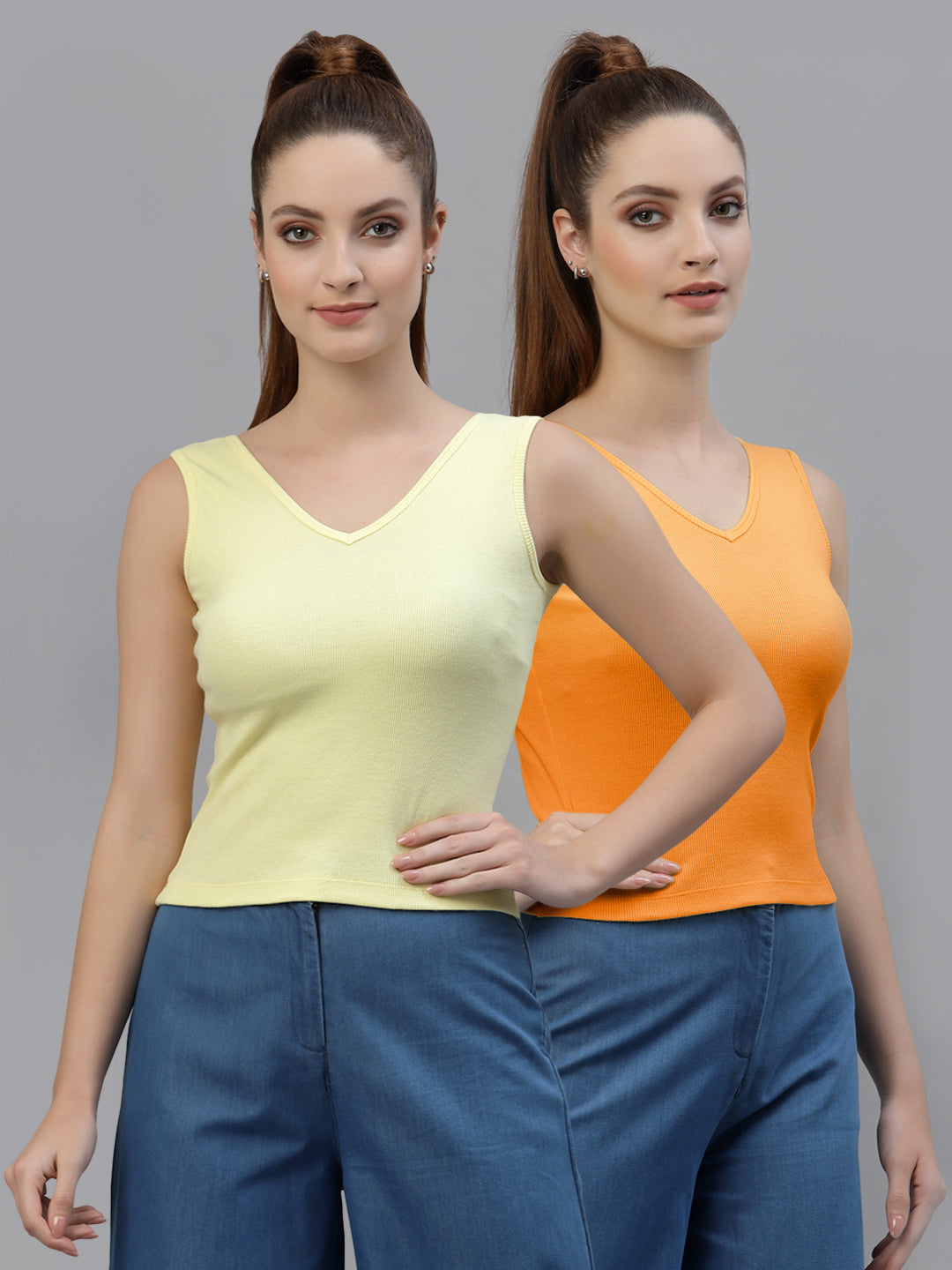 Women Pack Of 2 Pure Cotton Fitted Crop Top - Friskers