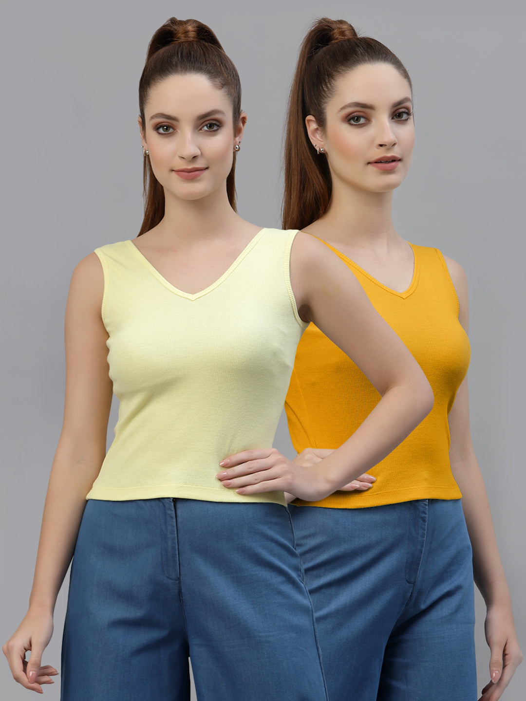 Women Pack Of 2 Pure Cotton Fitted Crop Top - Friskers