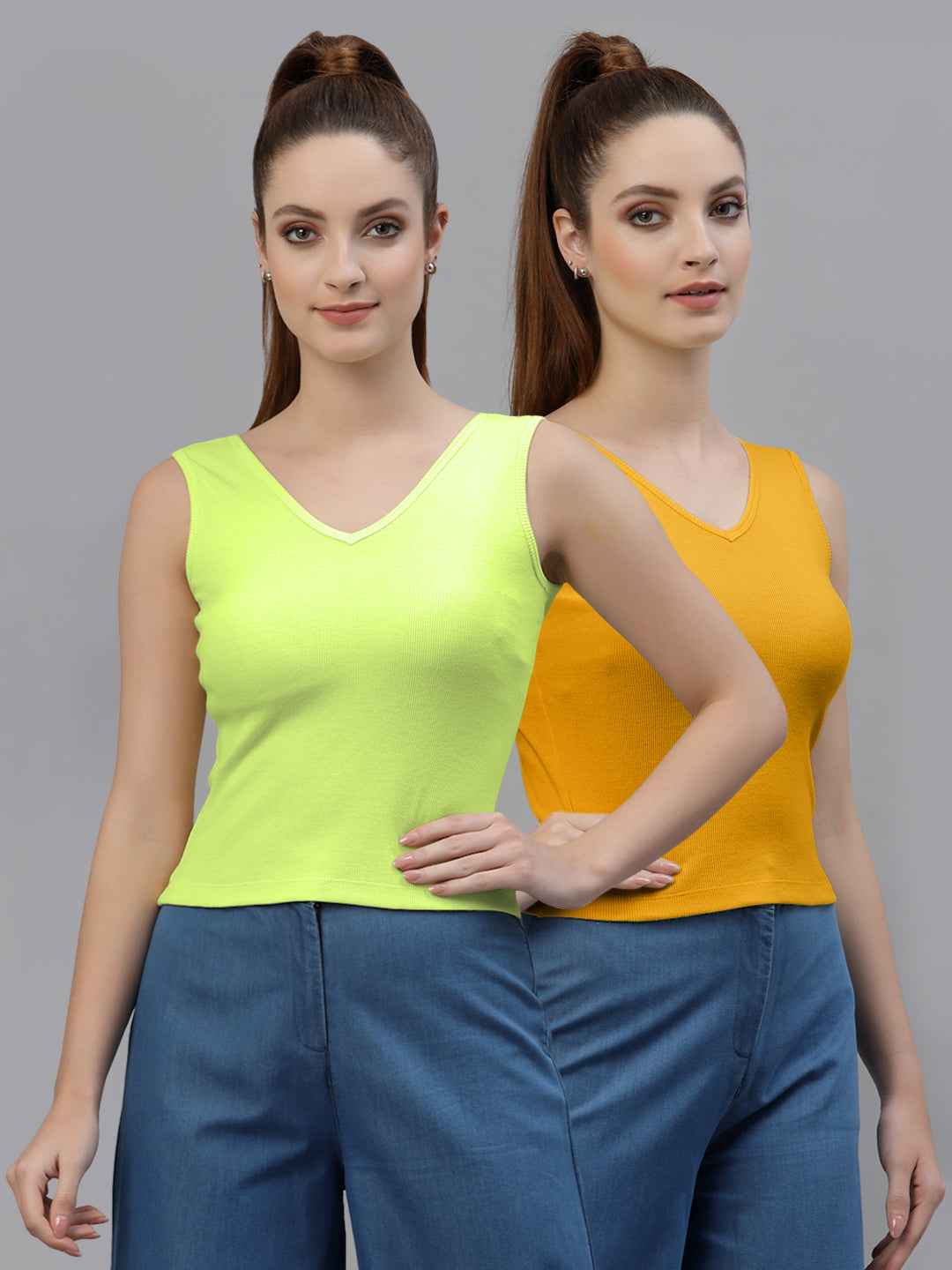 Women Pack Of 2 Pure Cotton Fitted Crop Top - Friskers