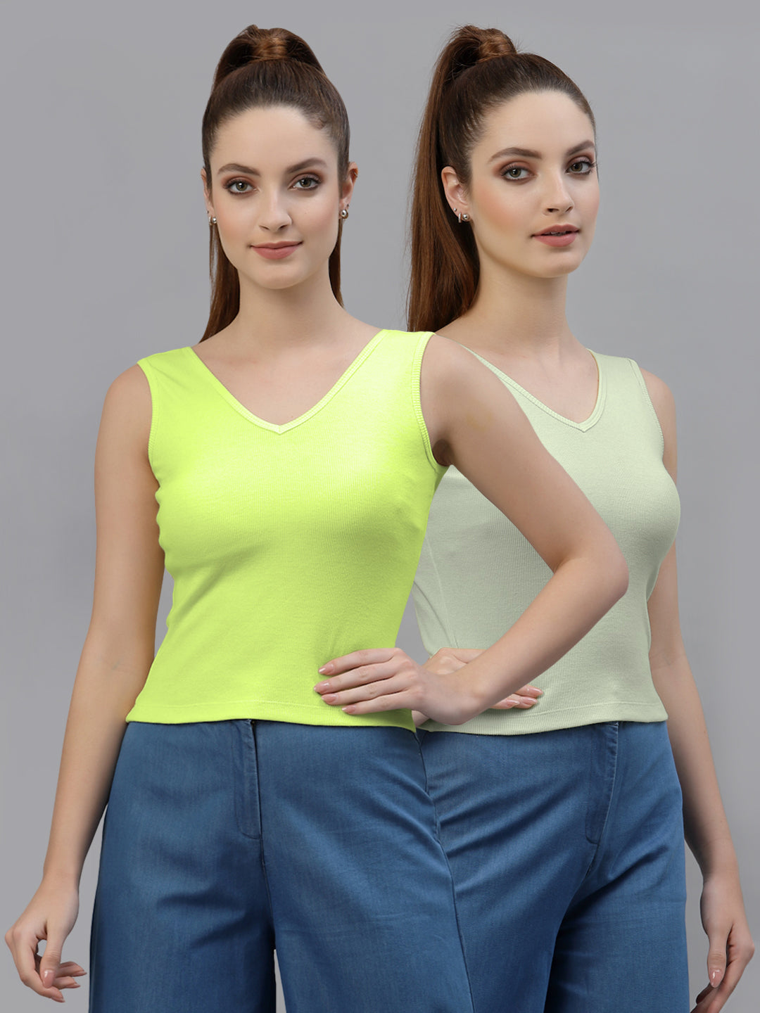 Women Pack Of 2 Pure Cotton Fitted Crop Top - Friskers