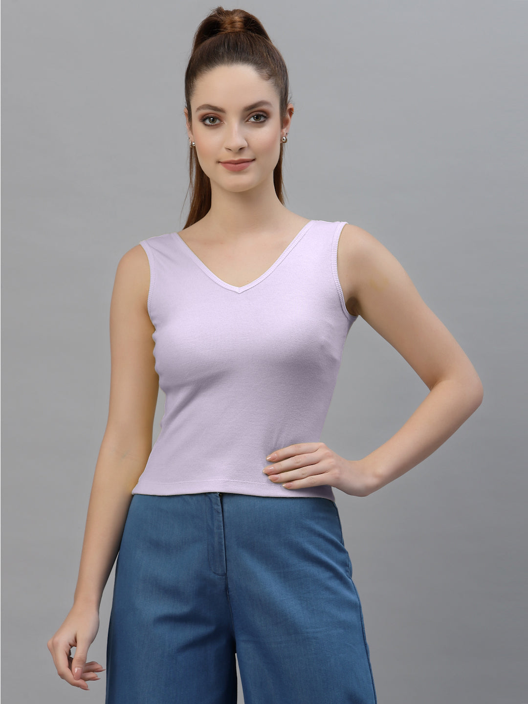 Friskers Women Solid Fitted Side Cut V Neck Top - Friskers