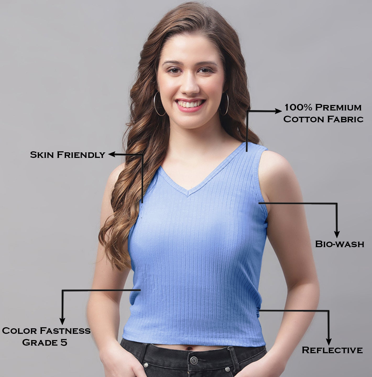 Women Solid Fitted Side Cut V Neck Top - Friskers