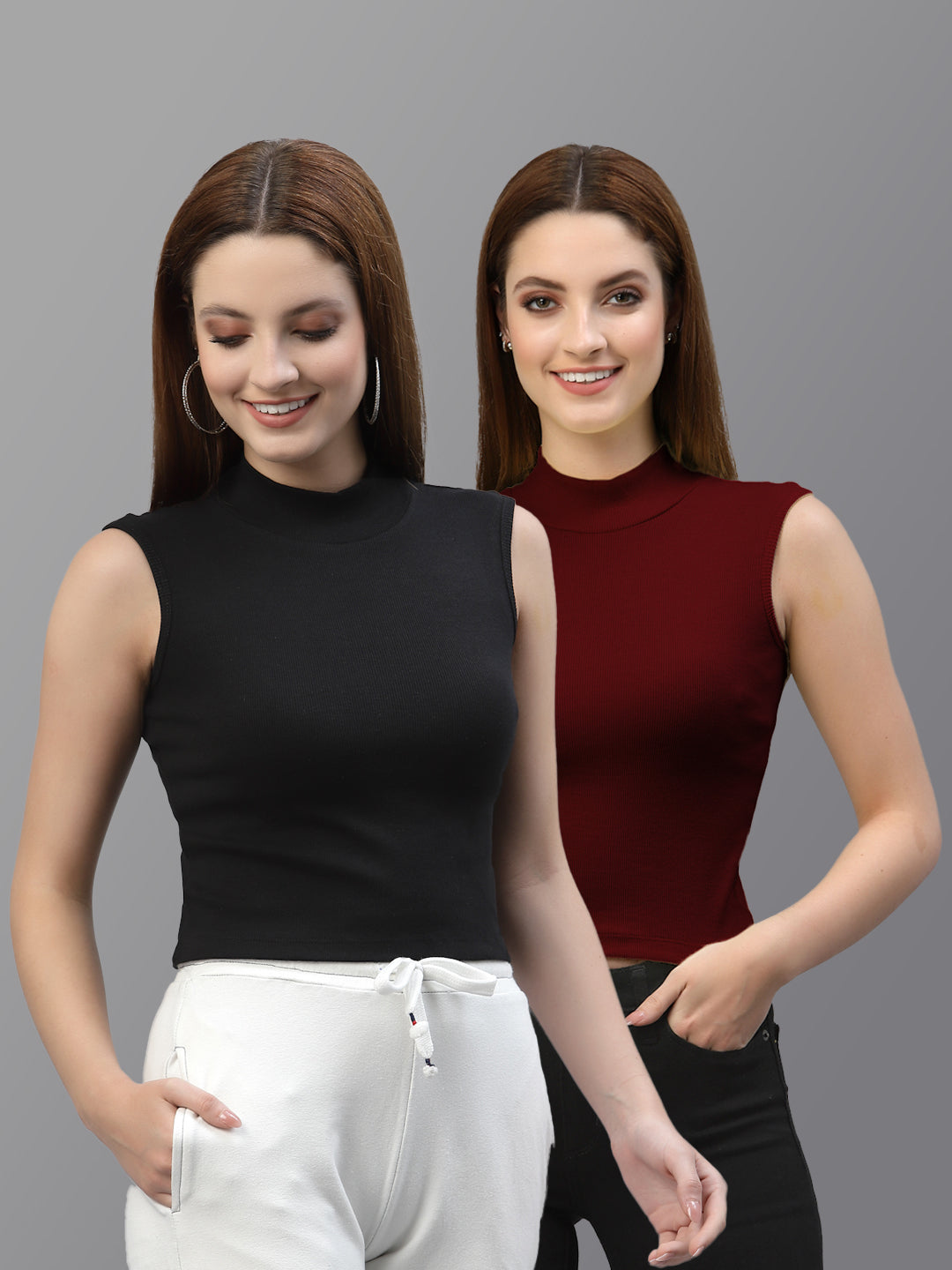 Women Pack Of 2 Solid Crop Top - Friskers