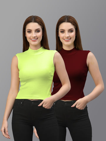 Women Pack Of 2 Solid Crop Top - Friskers