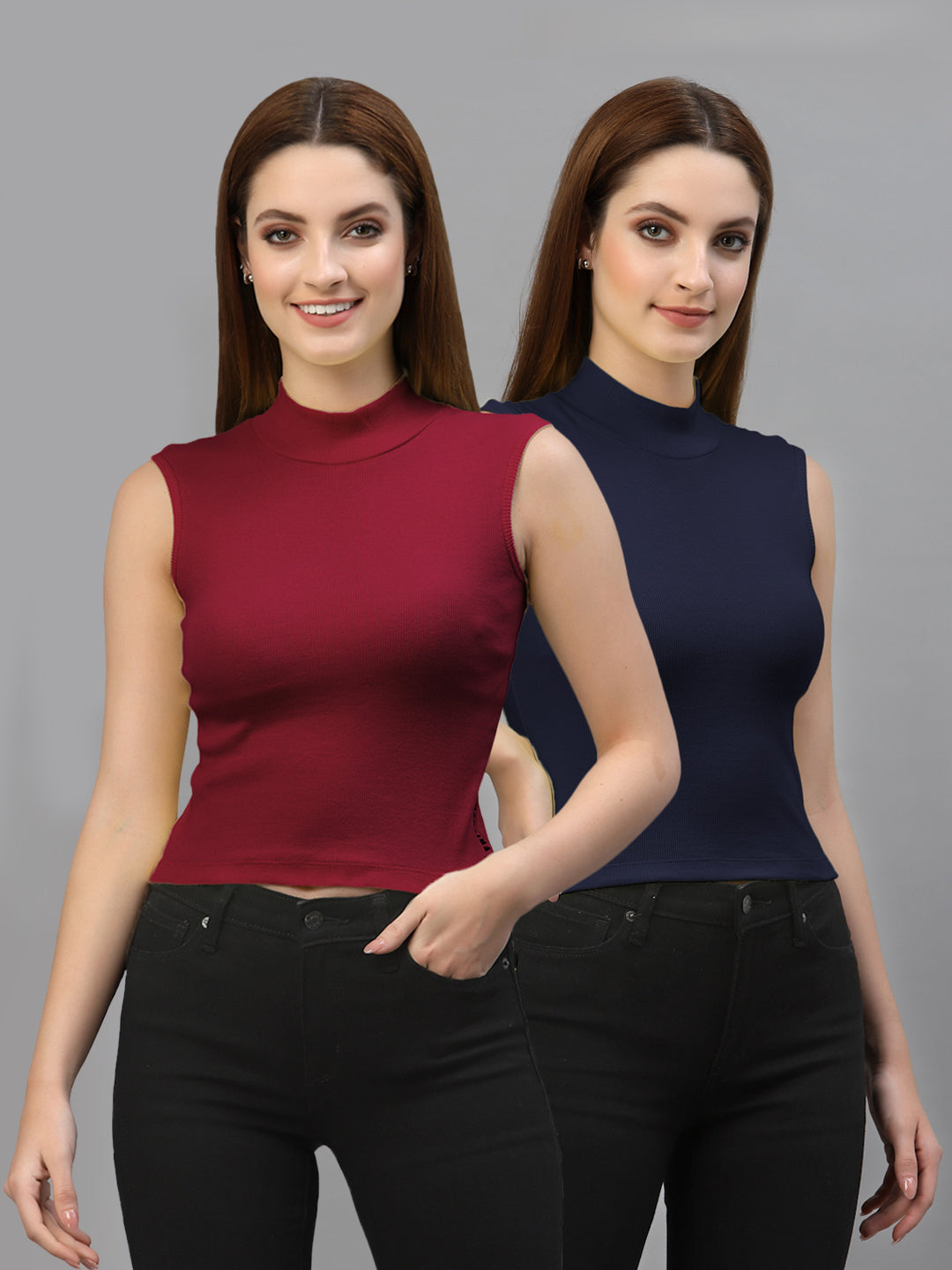 Women Pack Of 2 Solid Crop Top - Friskers