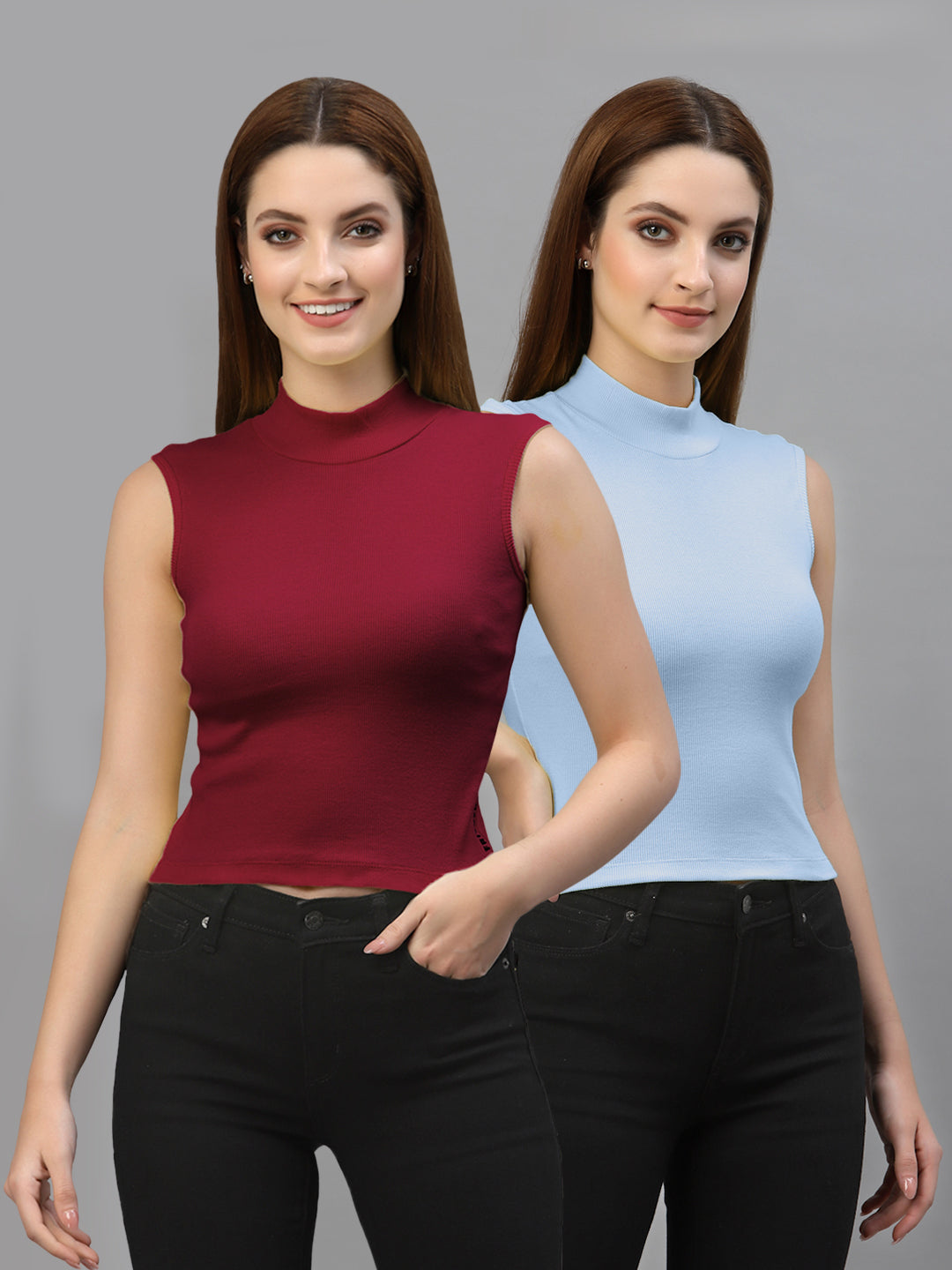 Women Pack Of 2 Solid Crop Top - Friskers