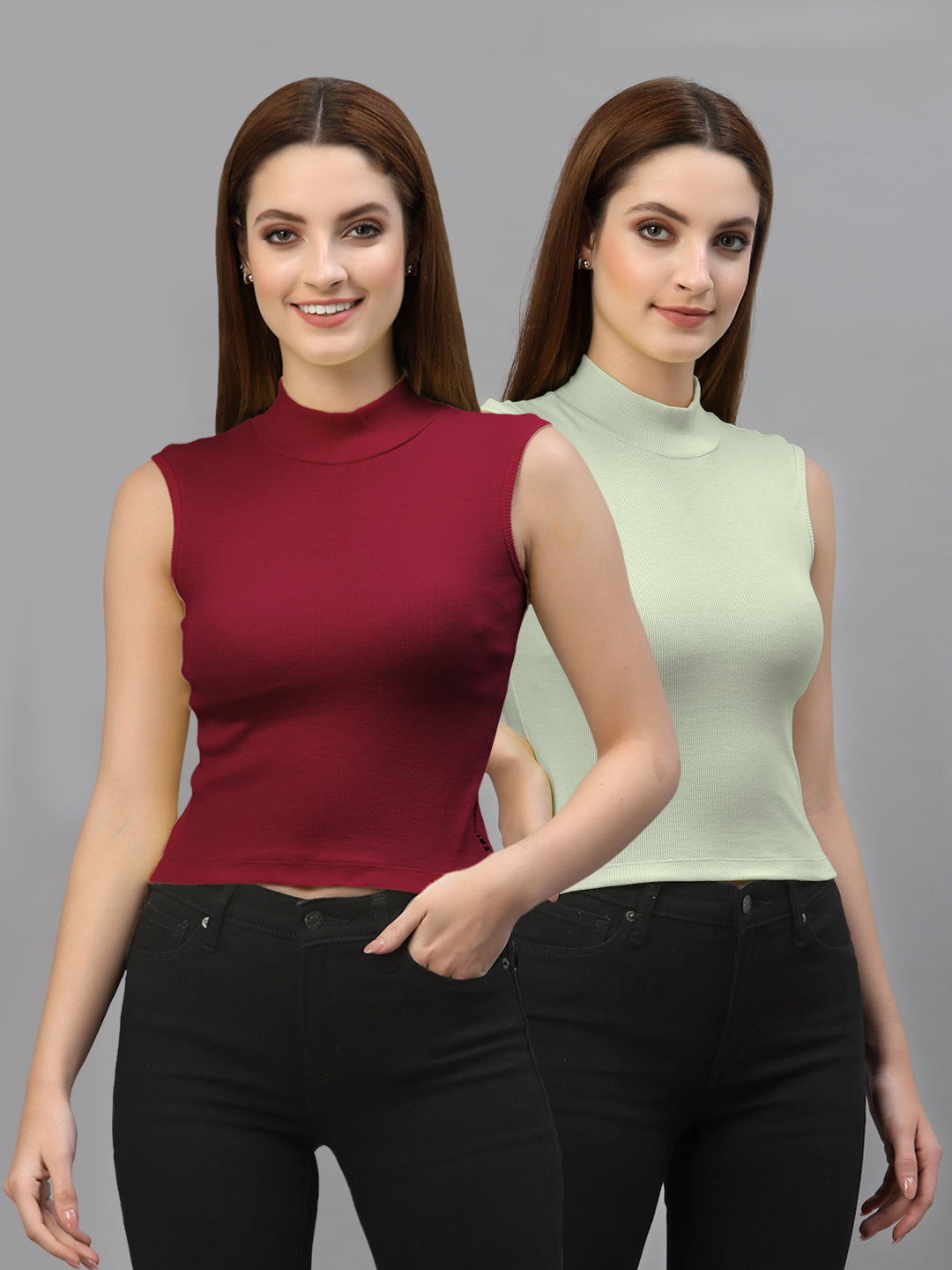 Women Pack Of 2 Solid Crop Top - Friskers