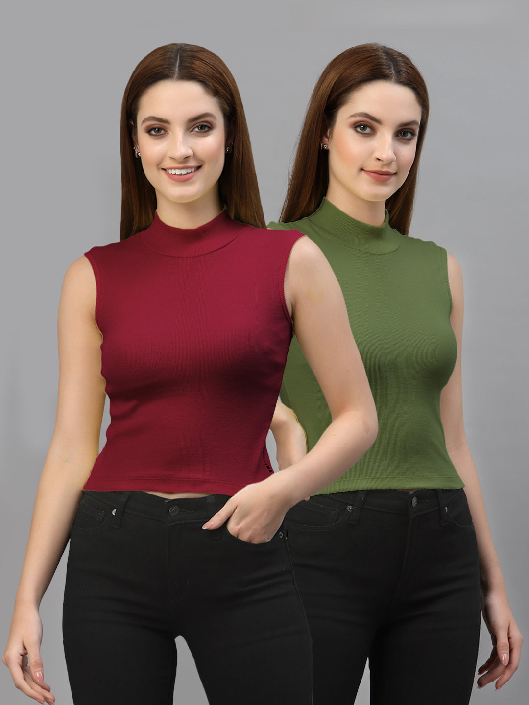 Women Pack Of 2 Solid Crop Top - Friskers