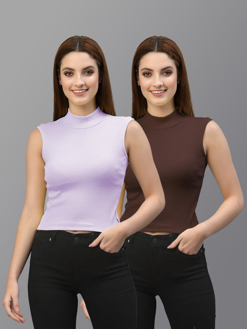 Women Pack Of 2 Solid Crop Top