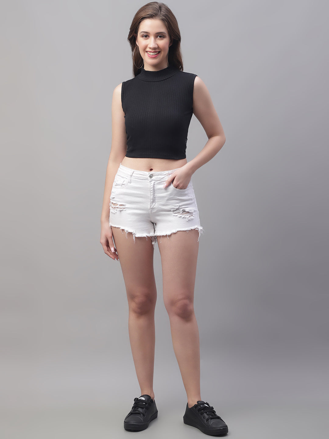 Friskers Women Solid Side Cut Crop Top - Friskers