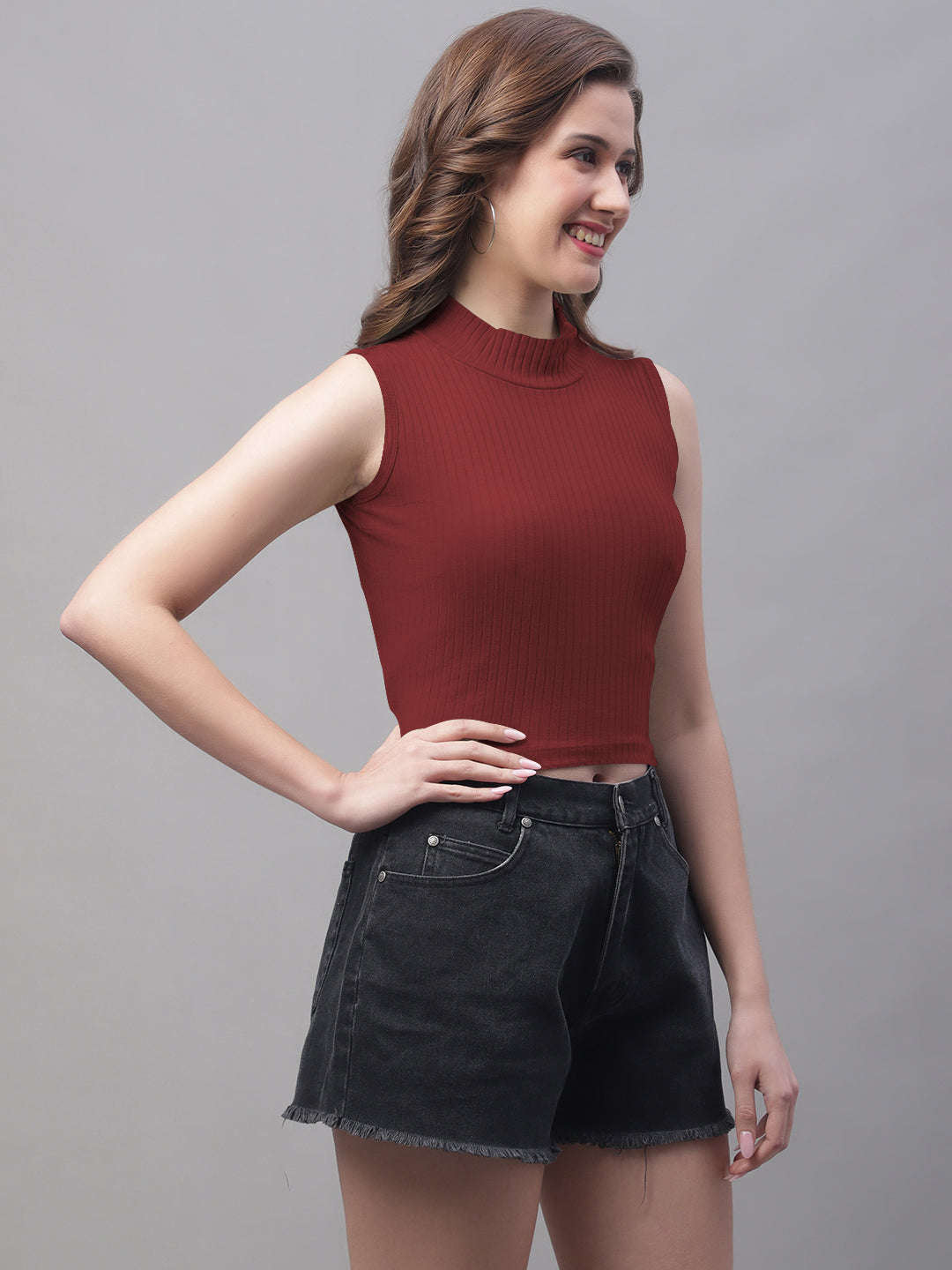 Friskers Women Solid Side Cut Crop Top - Friskers