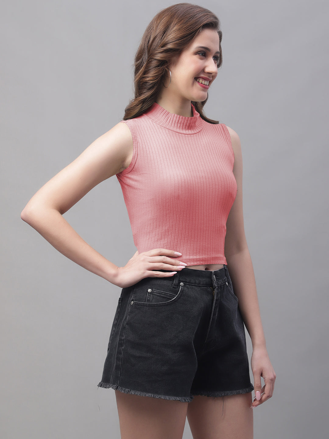 Friskers Women Solid Side Cut Crop Top - Friskers