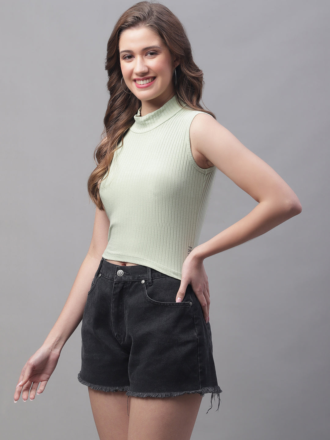 Friskers Women Solid Side Cut Crop Top - Friskers