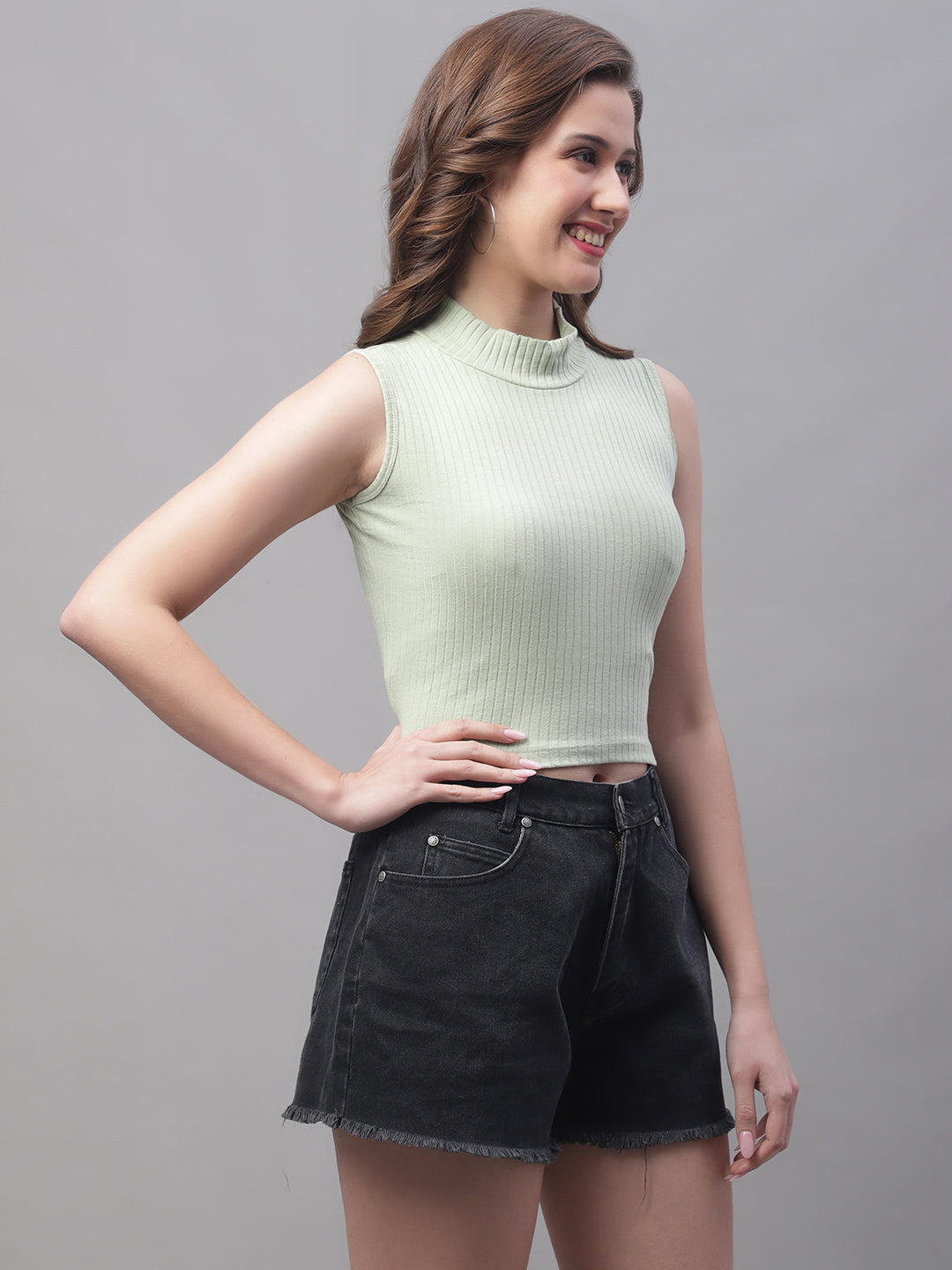 Friskers Women Solid Side Cut Crop Top - Friskers