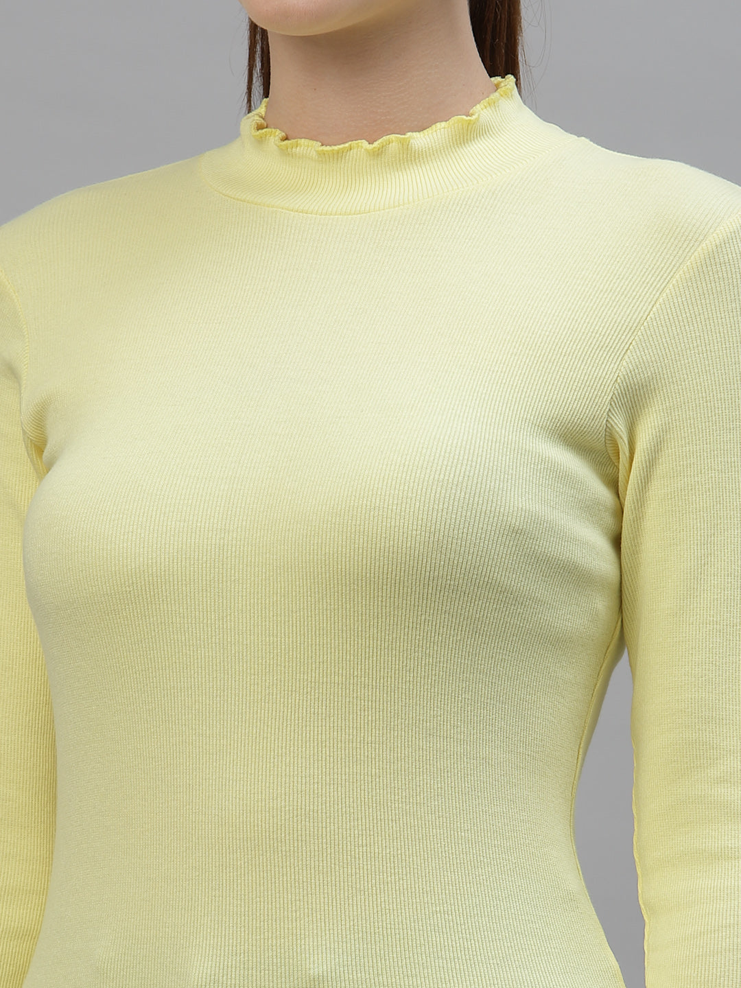Women Solid Fitted High Neck Full Sleeve Top - Friskers
