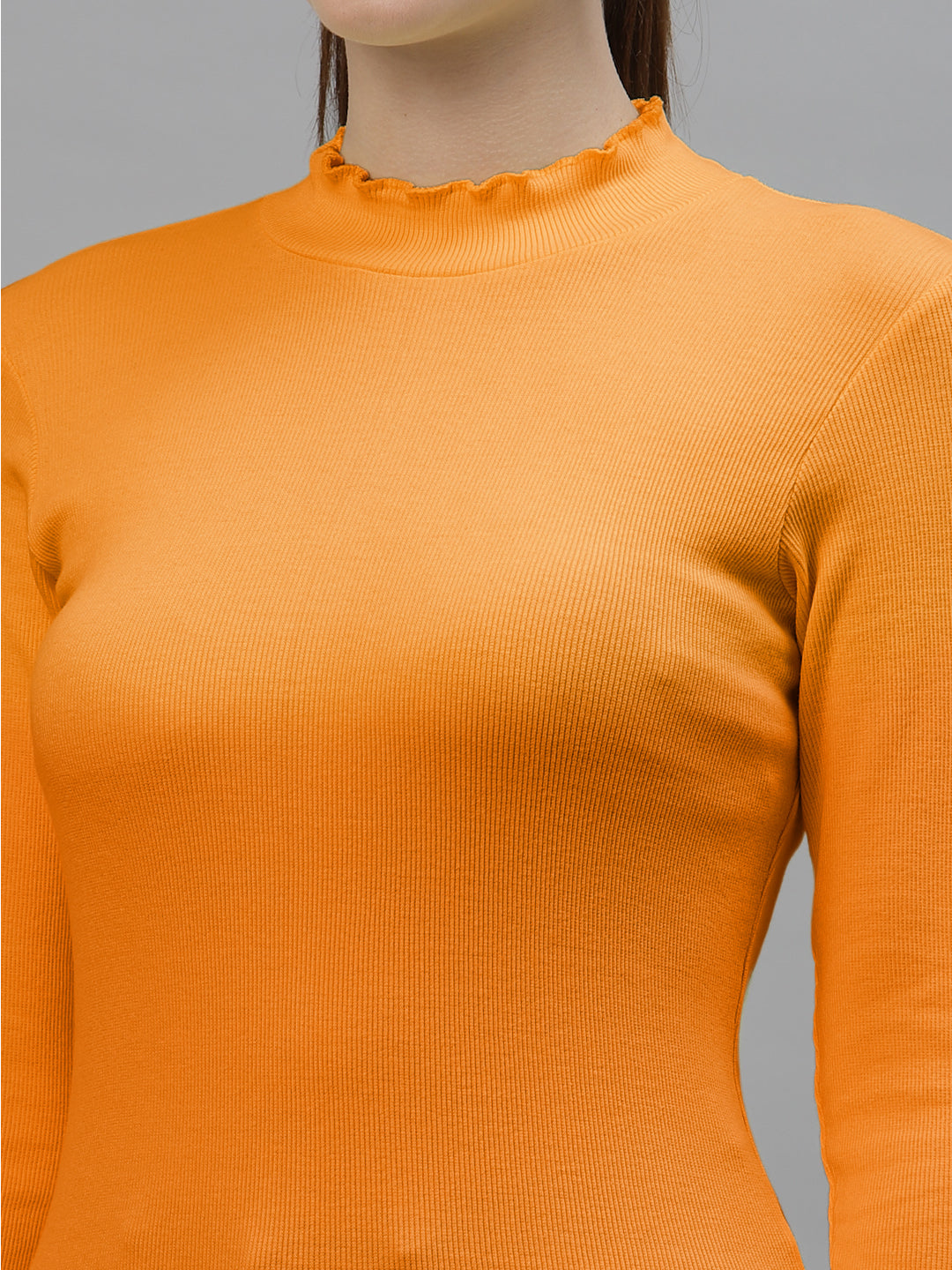 Women Solid Fitted High Neck Full Sleeve Top - Friskers