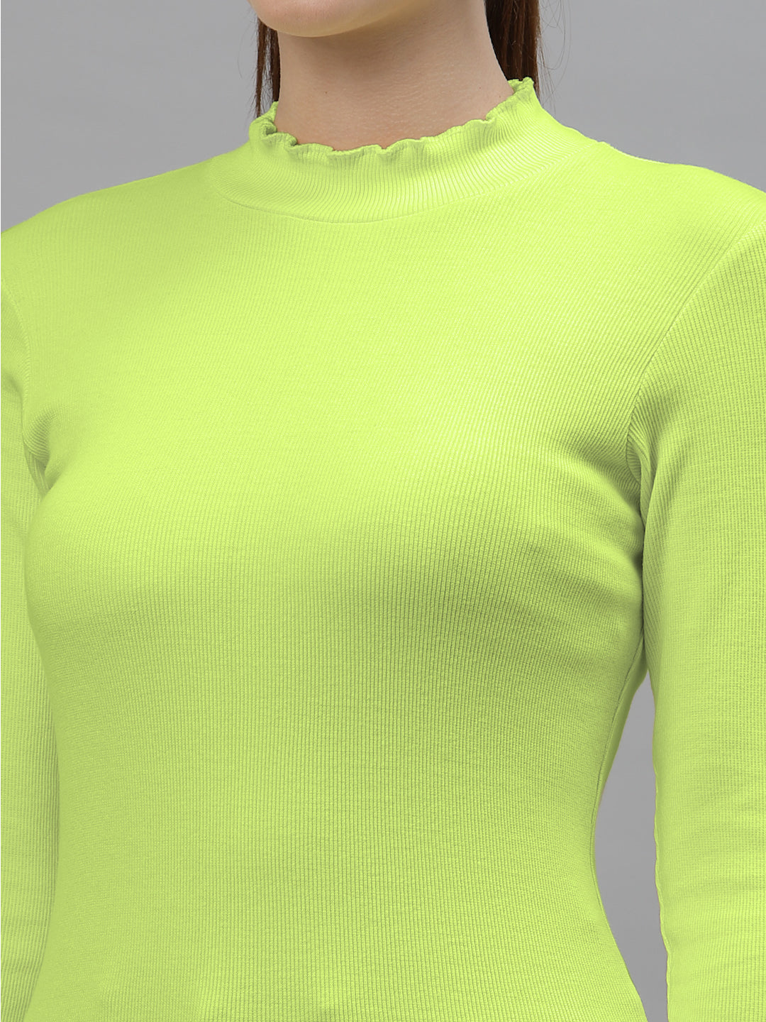 Women Solid Fitted High Neck Full Sleeve Top - Friskers