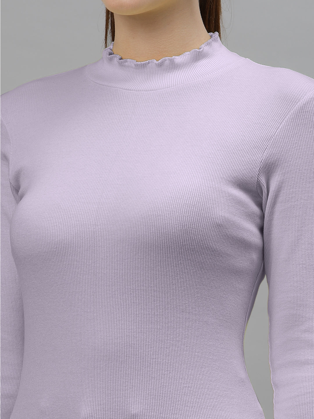 Women Solid Fitted High Neck Full Sleeve Top - Friskers