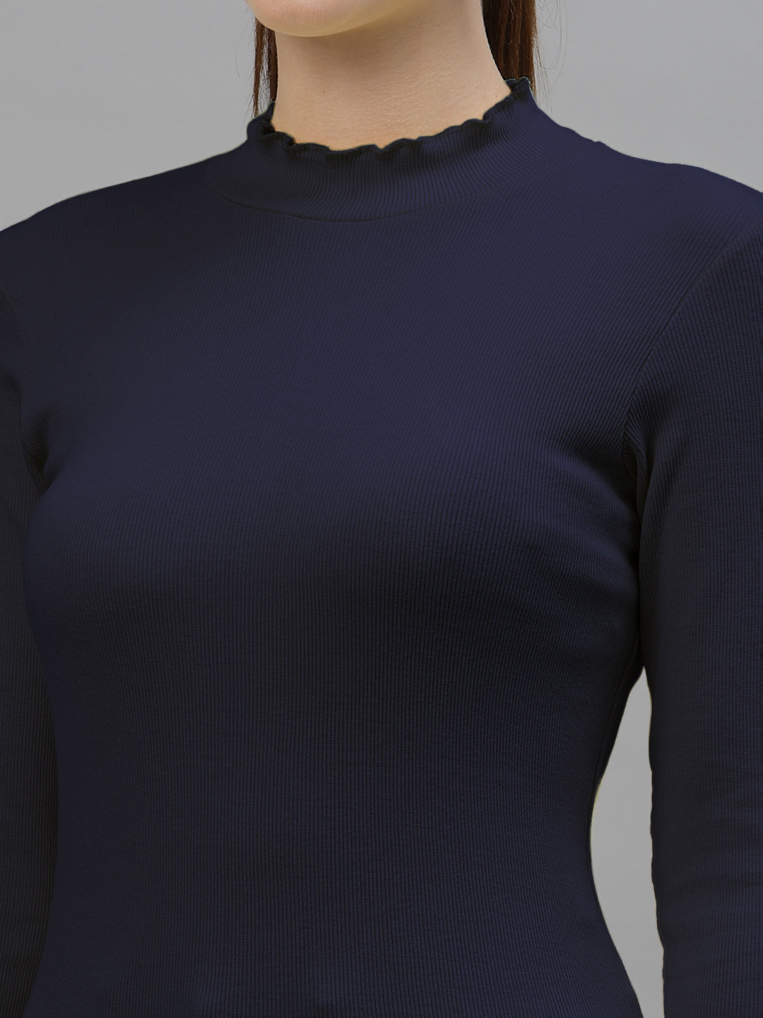 Women Solid Fitted High Neck Full Sleeve Top - Friskers