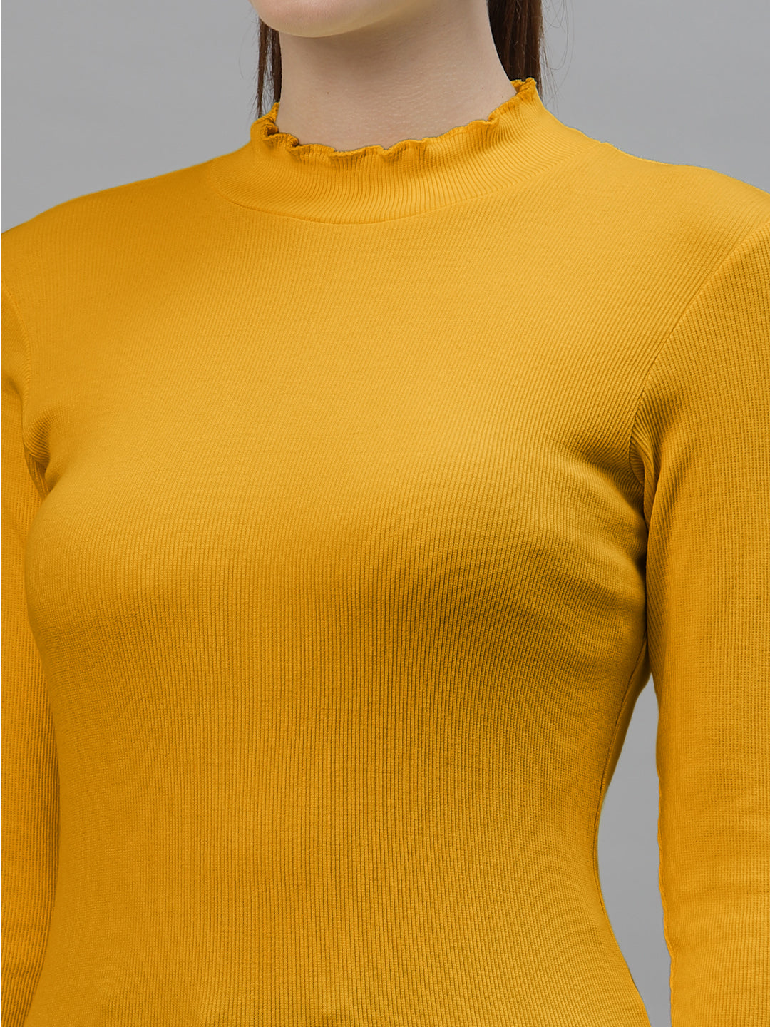 Women Solid Fitted High Neck Full Sleeve Top - Friskers