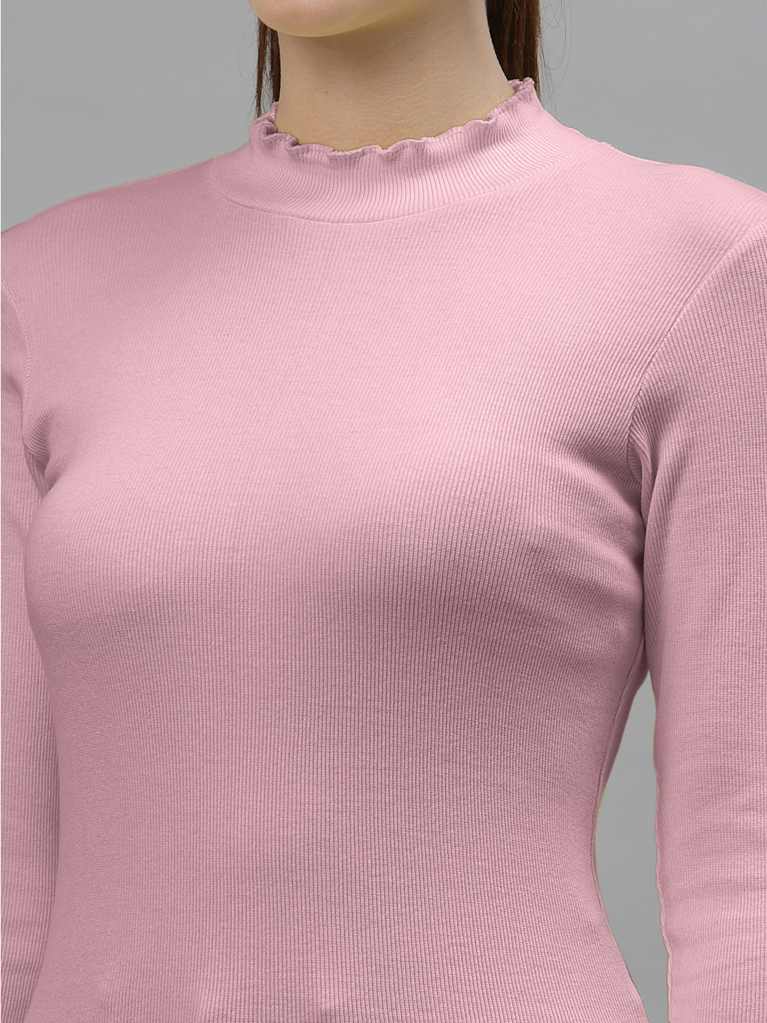 Women Solid Fitted High Neck Full Sleeve Top - Friskers