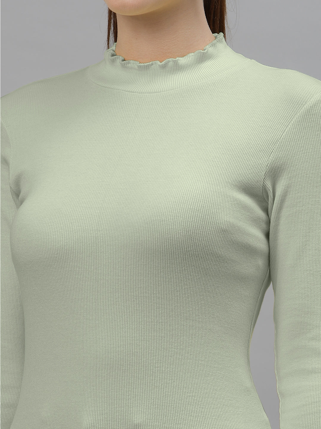 Women Solid Fitted High Neck Full Sleeve Top - Friskers