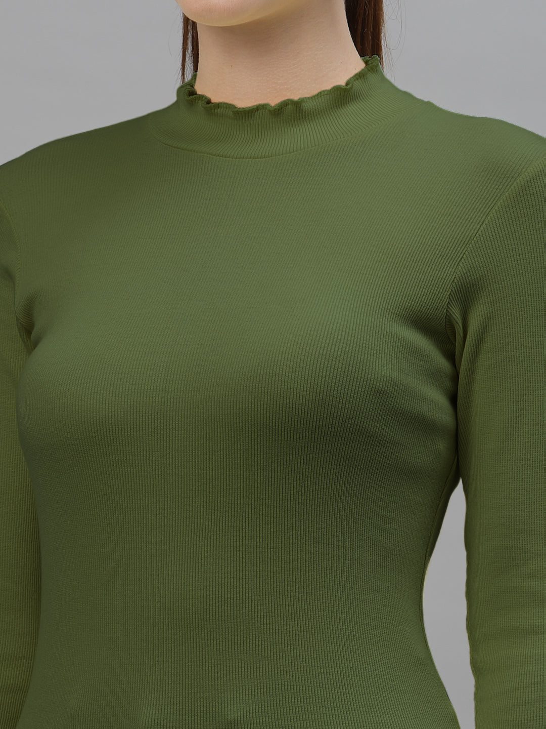 Women Solid Fitted High Neck Full Sleeve Top - Friskers
