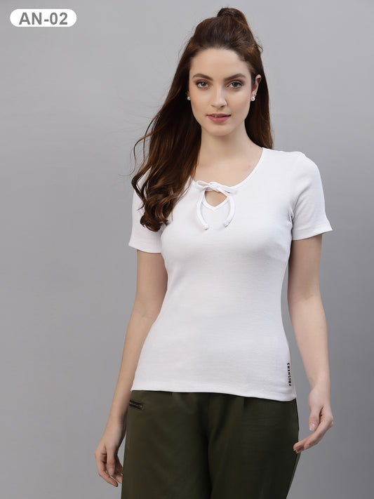 Women Tie Knot Solid Half Sleeve Cotton Top from western wear - Friskers