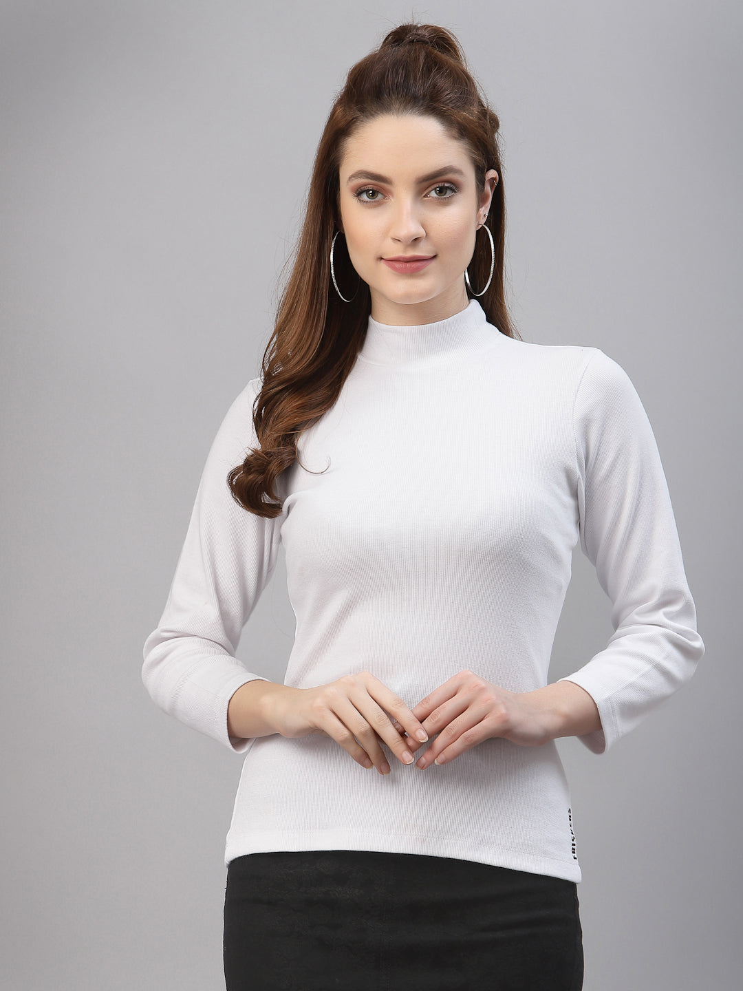 Women Pack Of 2 High Neck Full Sleeves Fitted Cotton Top - Friskers
