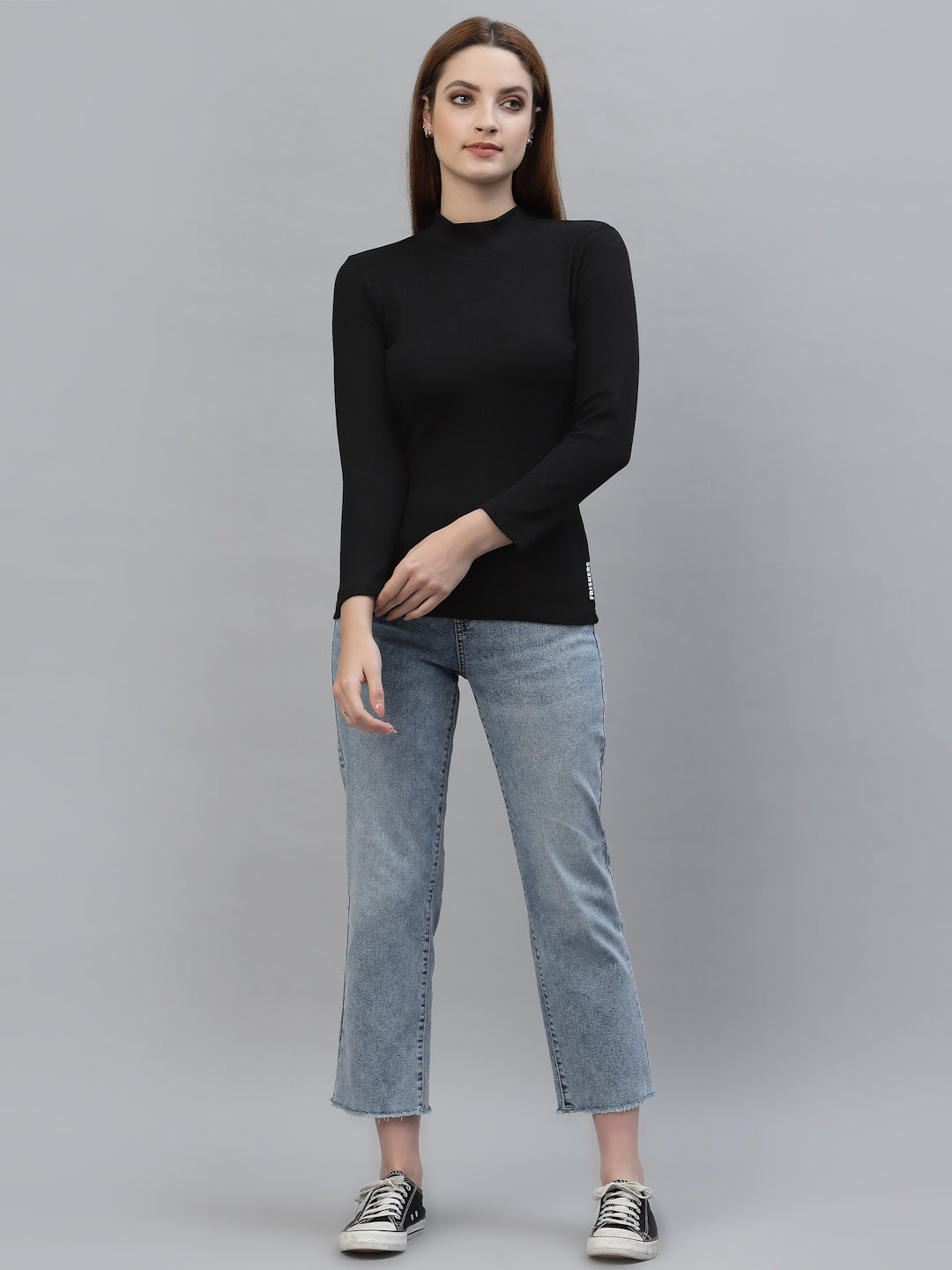 Women Solid Turtle Neck Full Sleeve Top - Friskers