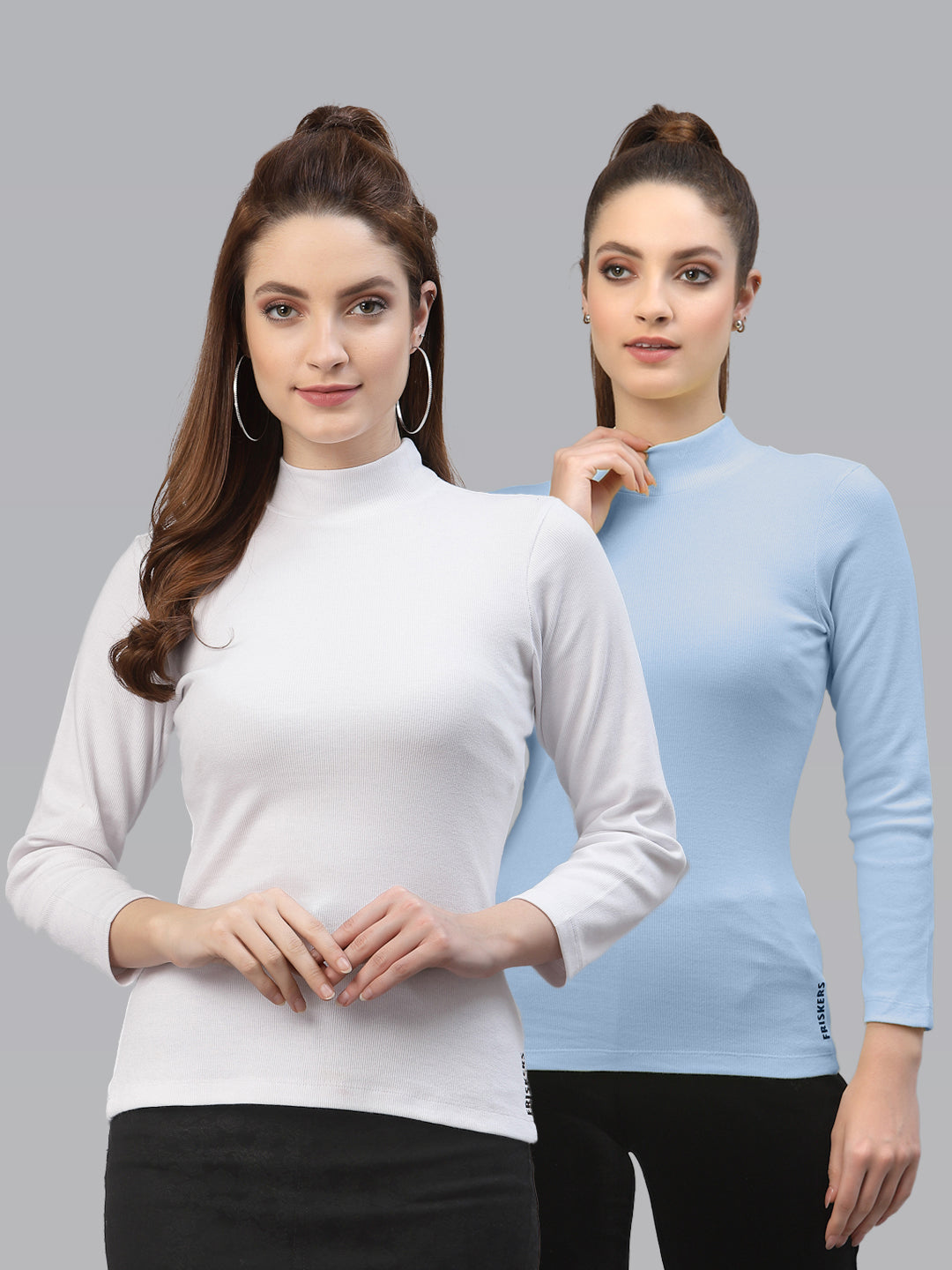 Women Pack Of 2 High Neck Full Sleeves Pure Cotton Top - Friskers