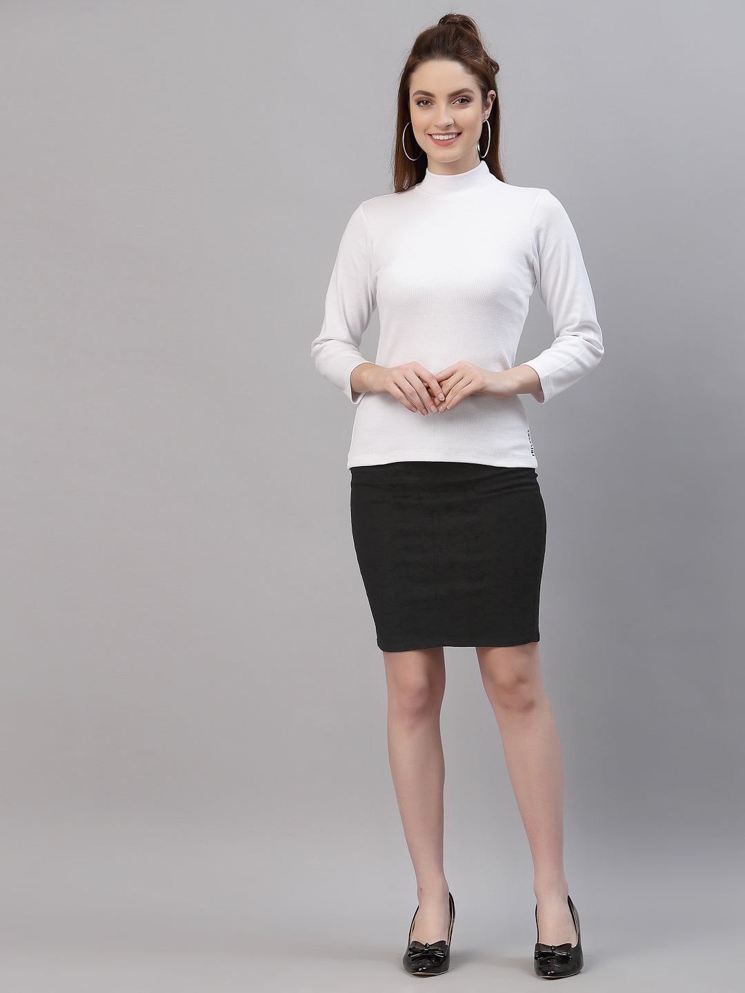 Women Solid Turtle Neck Full Sleeve Top - Friskers