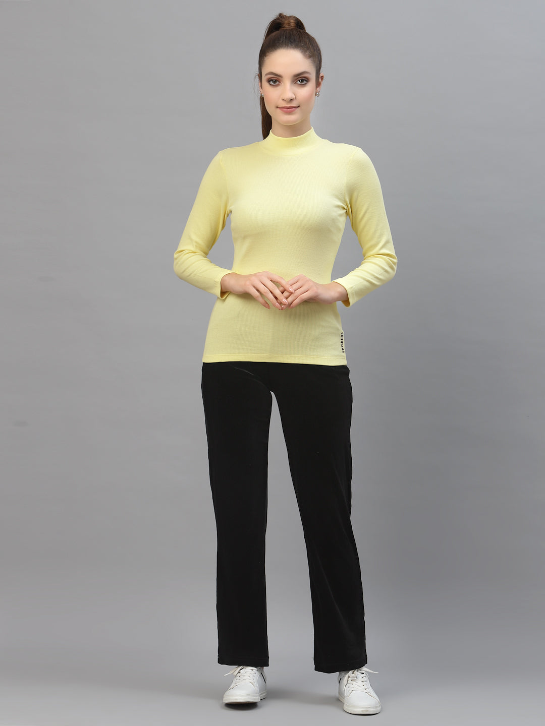 Women Solid Turtle Neck Full Sleeve Top - Friskers