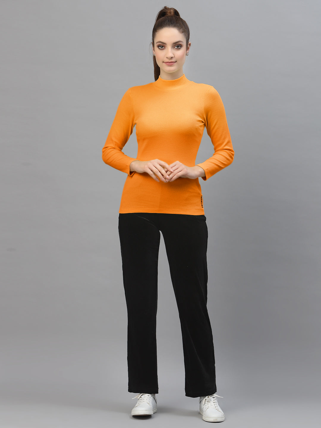 Women Solid Turtle Neck Full Sleeve Top - Friskers