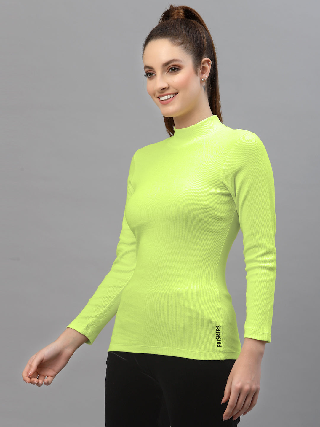 Women Solid Turtle Neck Full Sleeve Top - Friskers