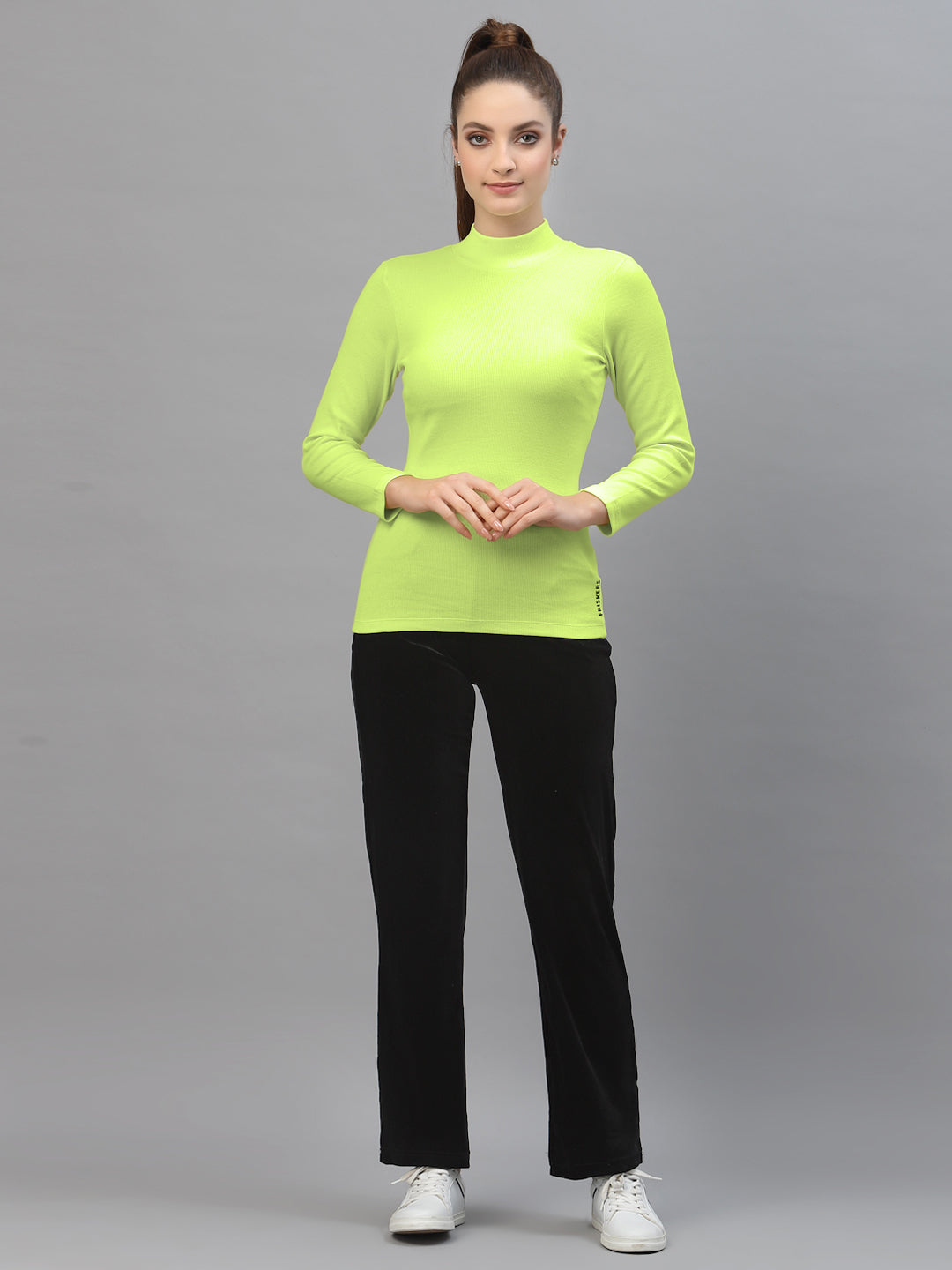 Women Solid Turtle Neck Full Sleeve Top - Friskers