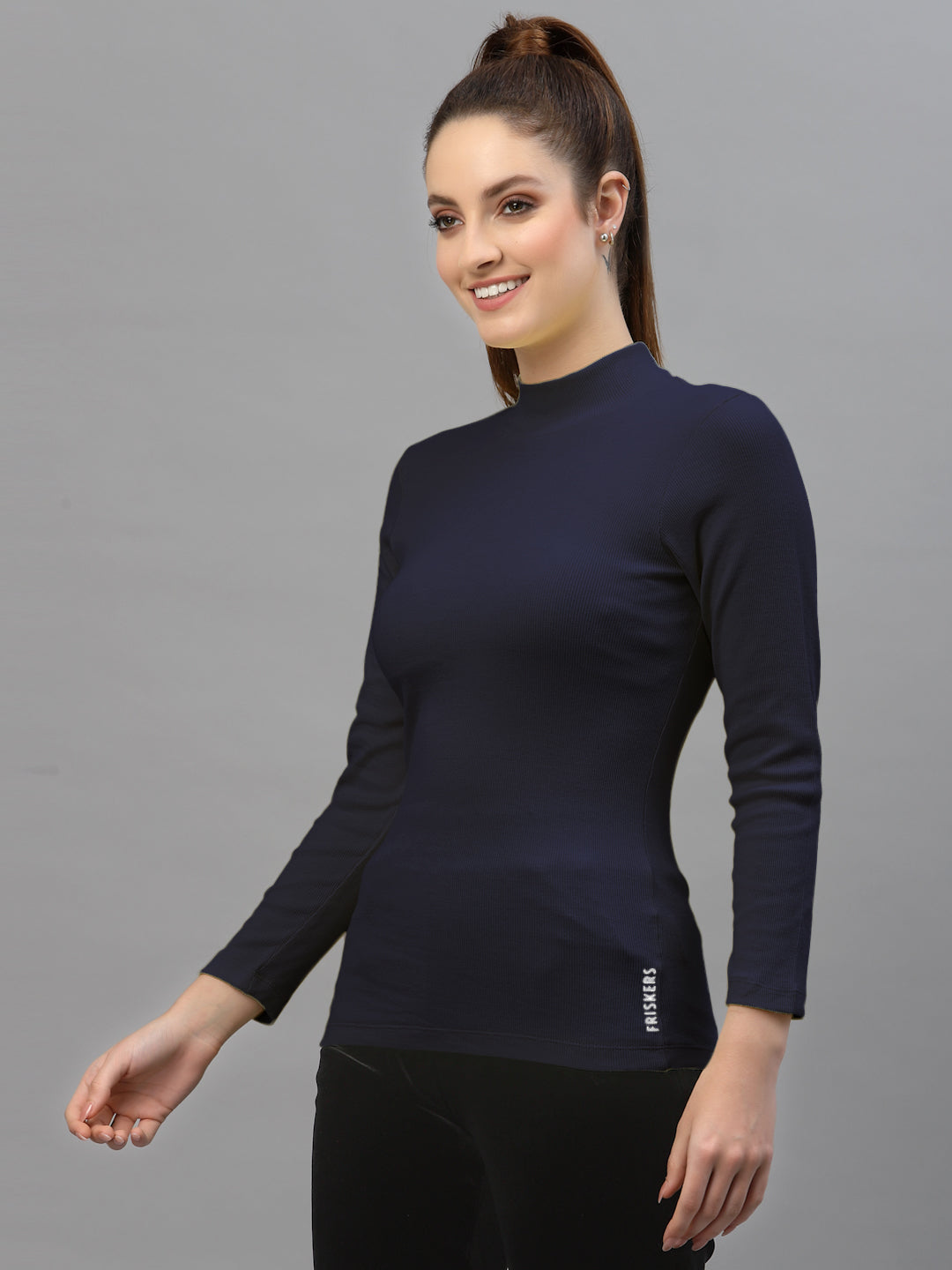 Women Solid Turtle Neck Full Sleeve Top - Friskers