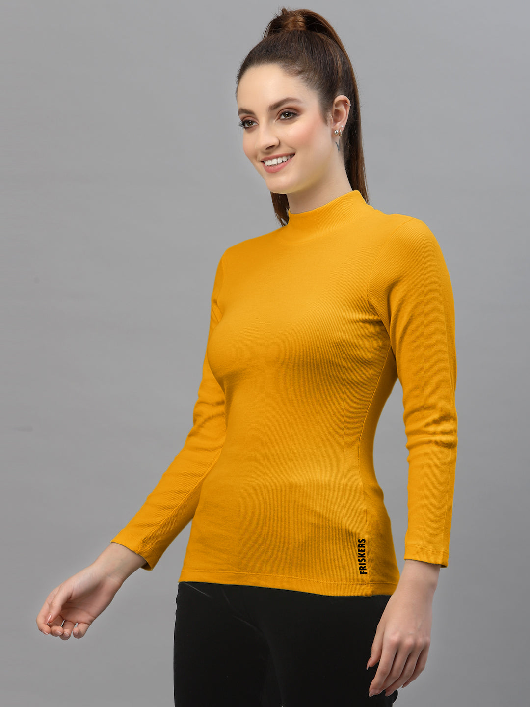Women Solid Turtle Neck Full Sleeve Top - Friskers