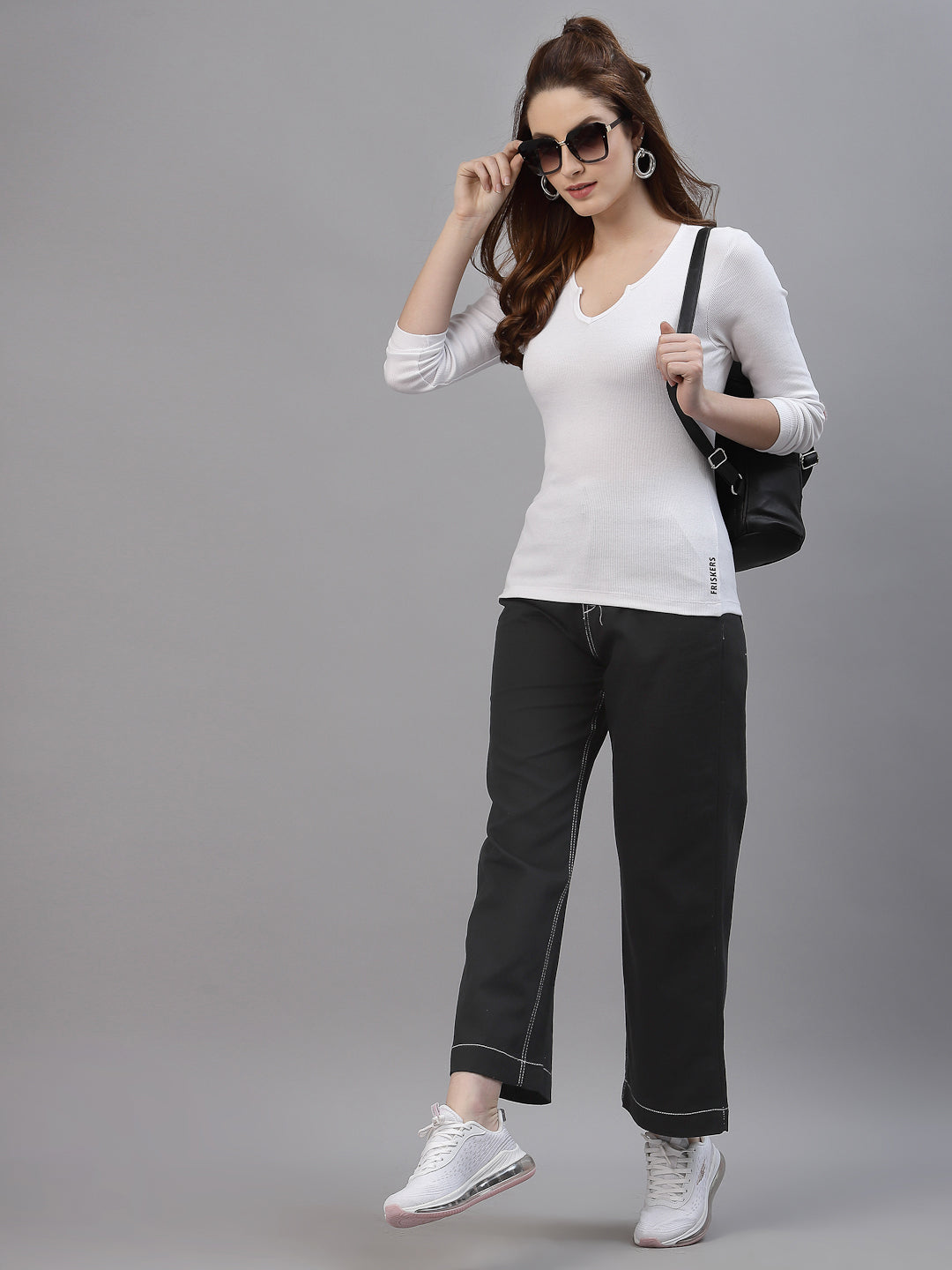 Women's Low Cut V-Neck Ruffled Long Sleeve Top - Friskers