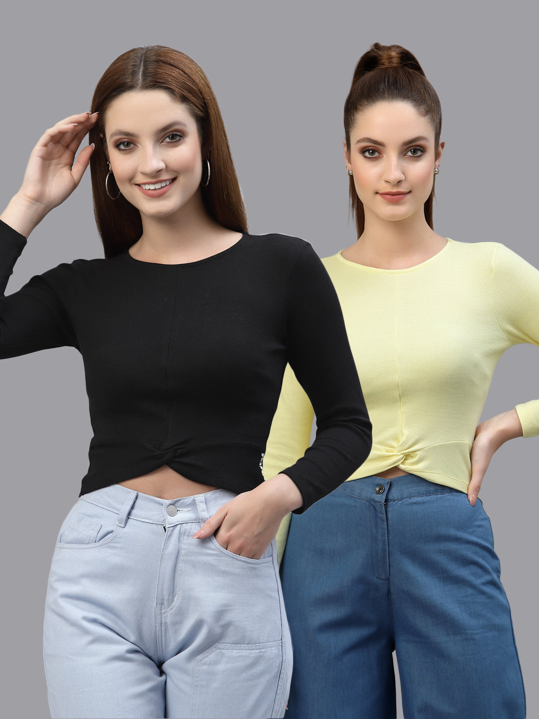 Women Pack Of 2 Ribbed Pure Cotton Crop Top - Friskers